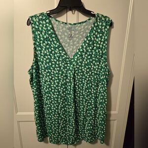 Croft & Barrow Teal and White Patterned Tank Top Size 2X